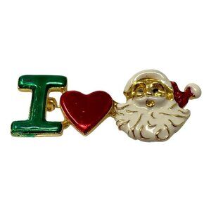 Santa Claus Brooch Vintage Brooch Red White Green Enamel Signed SFJ Number 0190
